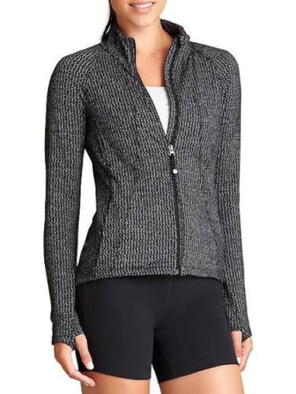 Athleta Heartbeat Hope Full Zip Jacket Small Black Chevron